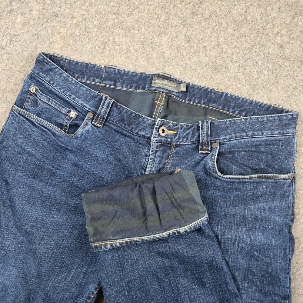 LL Bean Signature Flannel Lined Jeans Mens 36x32 Slim Straight Fit Denim Outdoor